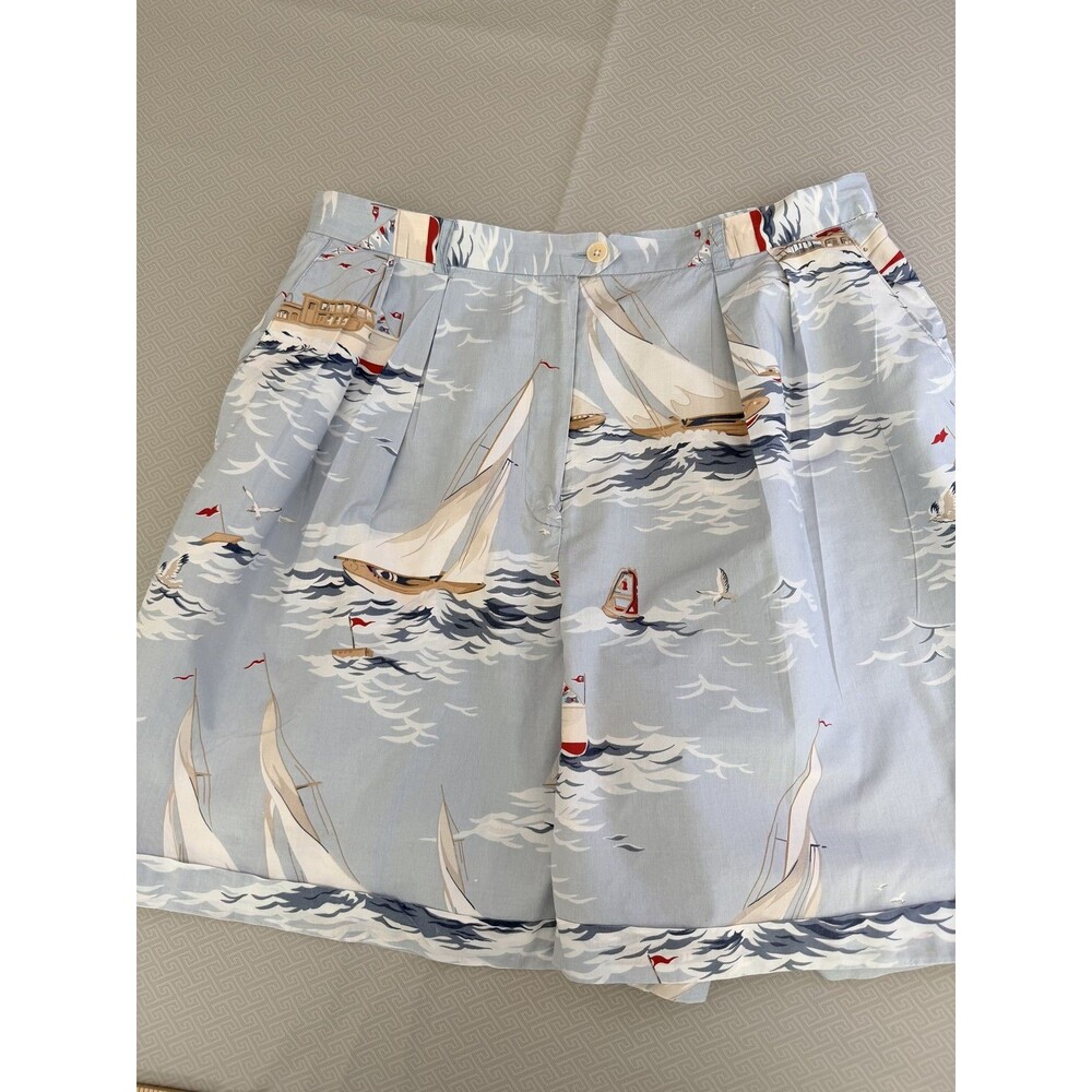 Lauren Ralph Lauren Women's Size 14 Blue Nautical Sailboat Pleated Cuffed Shorts